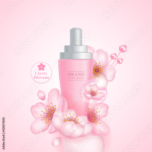 Cherry Blossom cream serum product vector illustration.