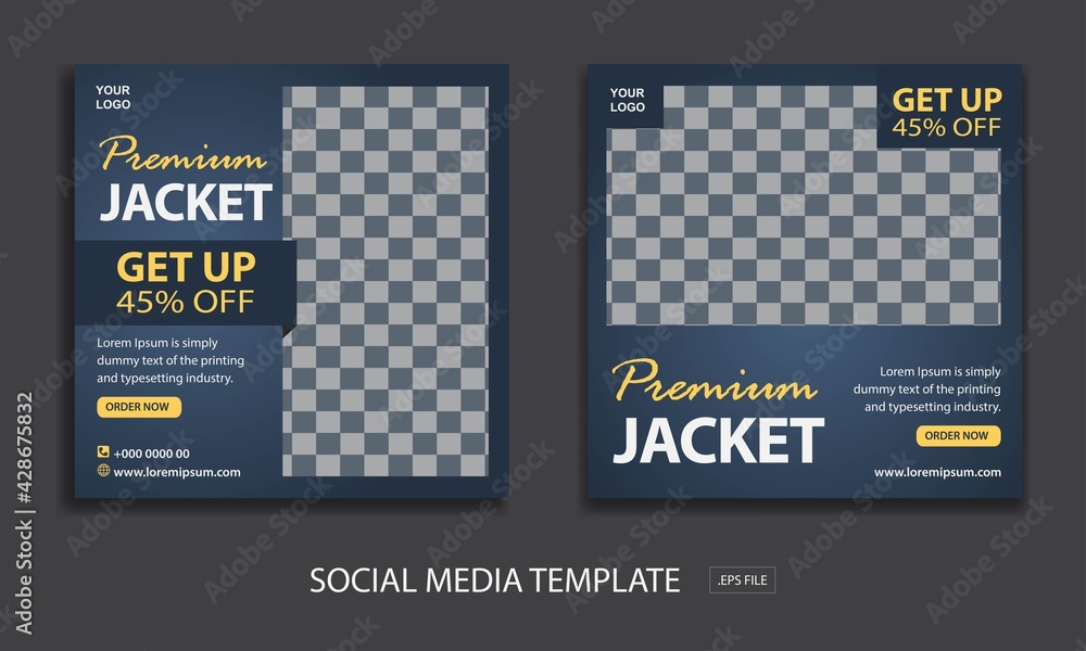 Set of Editable minimal square banner template. social media marketing template for promotion jacket with color grey Set of Editable minimal square banner template. social media marketing template for promotion jacket with color grey