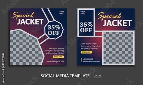 Set of Editable minimal square banner template. social media marketing template for promotion jacket with color red and blue