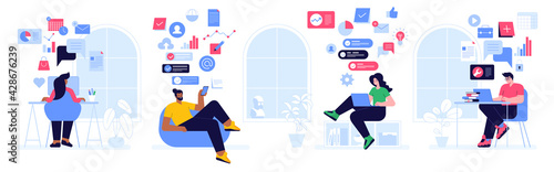 Colleagues work together in open office concept