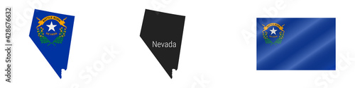 Nevada US state detailed flag map. Detailed silhouette. Waving flag. Vector illustration