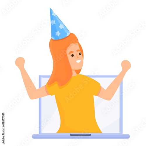 Birthday online party icon. Cartoon of Birthday online party vector icon for web design isolated on white background