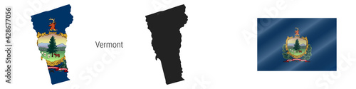Vermont US state detailed flag map. Detailed silhouette. Waving flag. Vector illustration