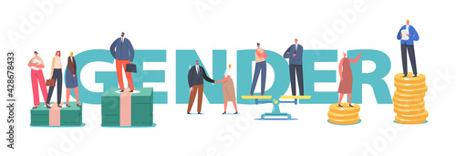 Gender Discrimination and Sex Inequality and Imbalance Concept. Male and Female Characters Stand on Scales, Feminism