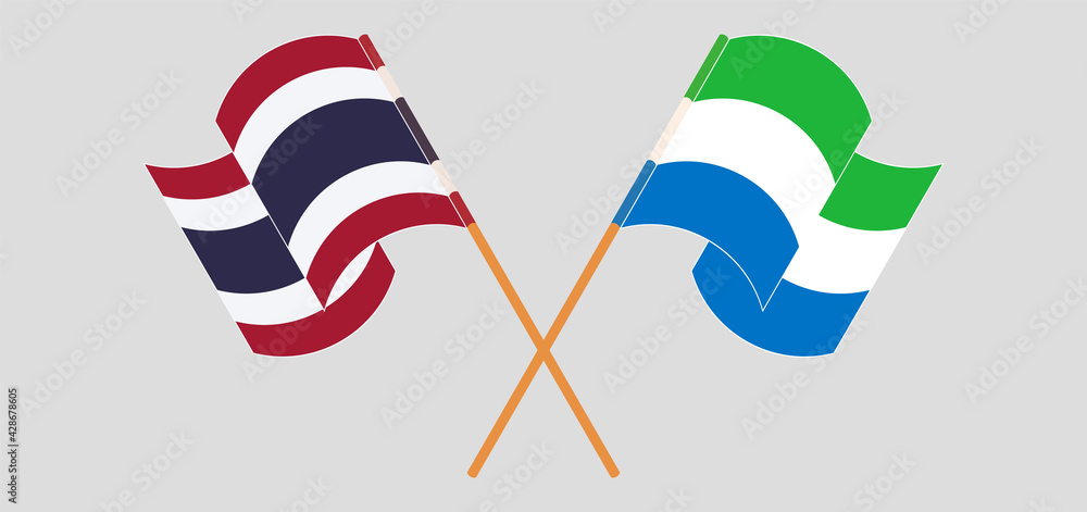 Crossed and waving flags of Thailand and Sierra Leone Crossed and waving flags of Thailand and Sierra Leone
