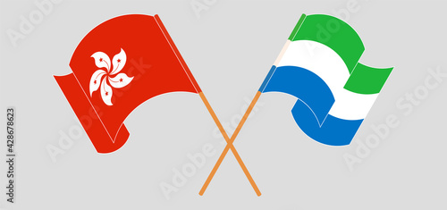Crossed and waving flags of Hong Kong and Liechtenstein