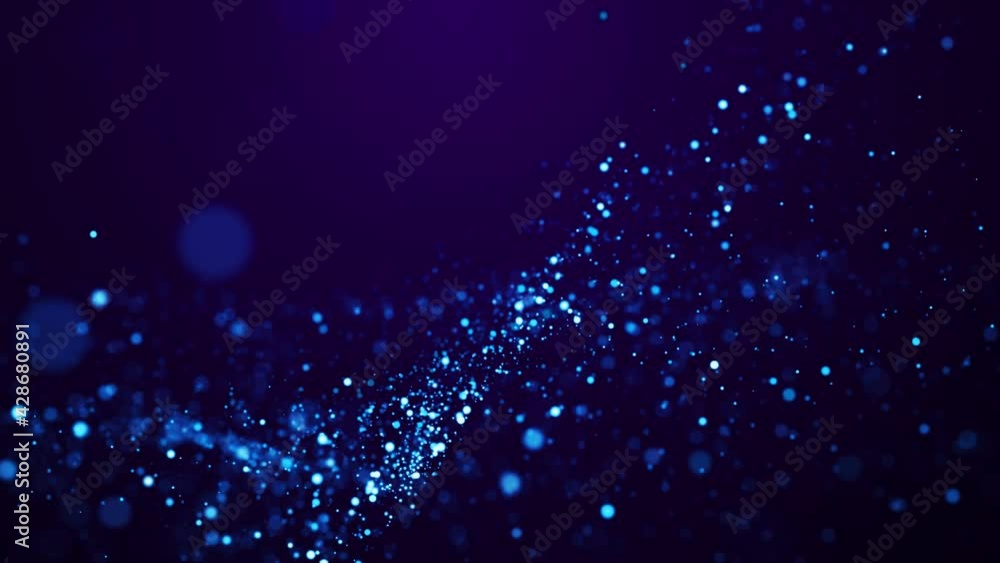 Blue glow particles float in viscous liquid with bokeh. Magical sparkles of light form abstract structures. Fantastic background in 4k for festive events. Luma matte as alpha channel. 3d render