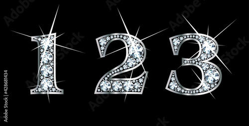 Diamond Bling Numbers 1, 2, 3 
