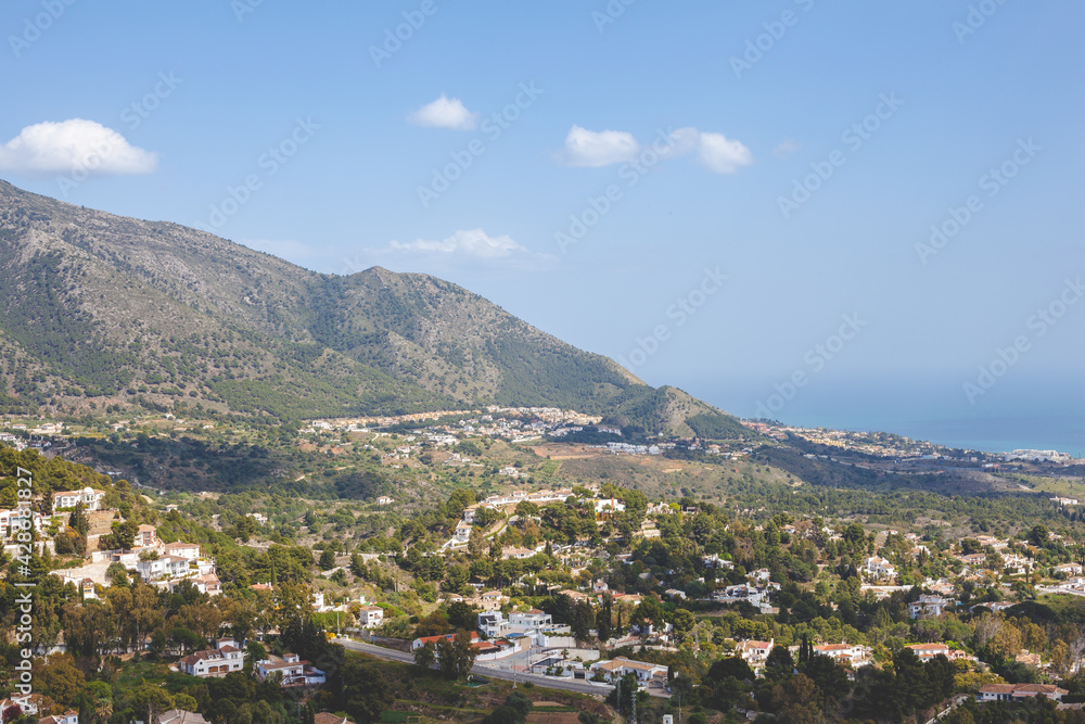 Panoramic view of the white washed town Mijas in Costa Del Sol, Andalusia, Spain.