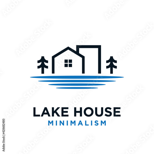 minimalism lake house vector logo