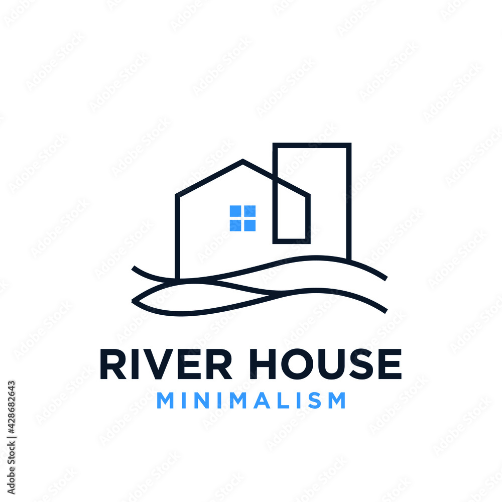 Fototapeta premium minimalism river house vector logo