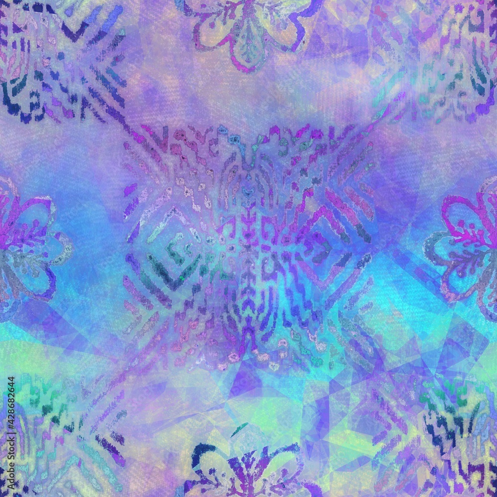 Seamless iridescent rainbow light pattern for print. High quality illustration. Swirly mix of pastel colors resembling holographic foil. Fantasy spectrum mermaid fantastical pattern for print.