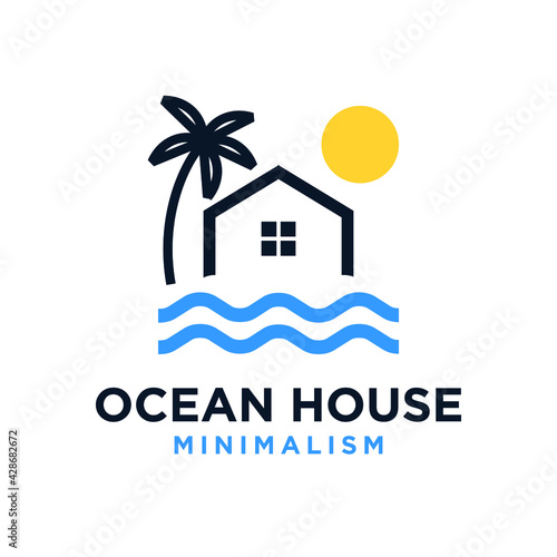 minimalism ocean house vector logo