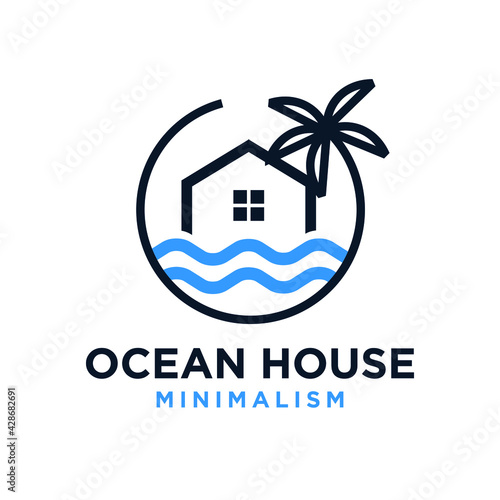 minimalism ocean house vector logo