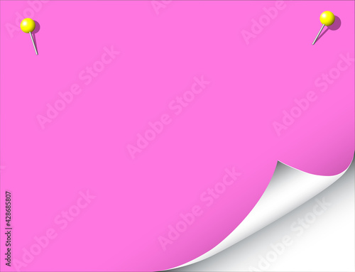 Memo Neon pinkes Papierblatt mit Pinnadel und Eselsohr,
Vektor Illustration isoliert auf weißem Hintergrund
