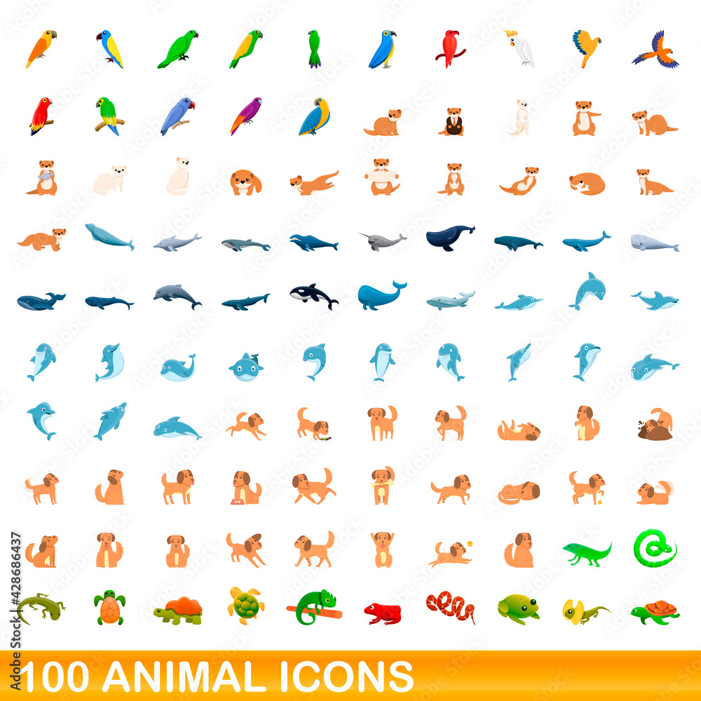 100 animal icons set. Cartoon illustration of 100 animal icons vector set isolated on white background 100 animal icons set. Cartoon illustration of 100 animal icons vector set isolated on white background