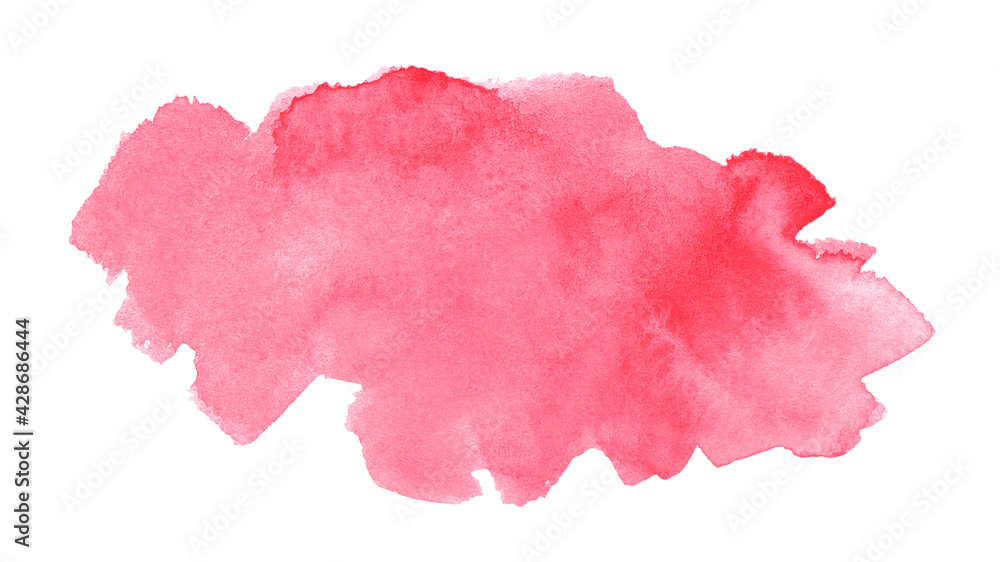 Abstract red watercolor brush stroke with stains and paper texture