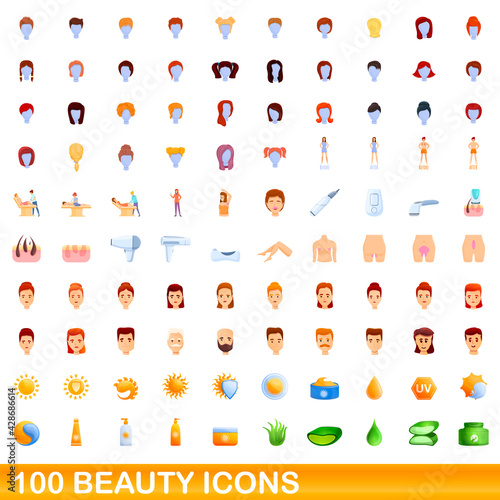 100 beauty icons set. Cartoon illustration of 100 beauty icons vector set isolated on white background