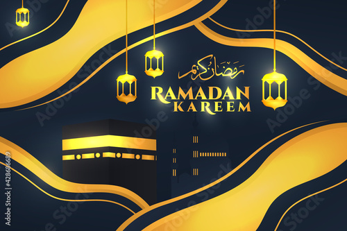 ramadan kareem mecca flat mosque gold light ornament