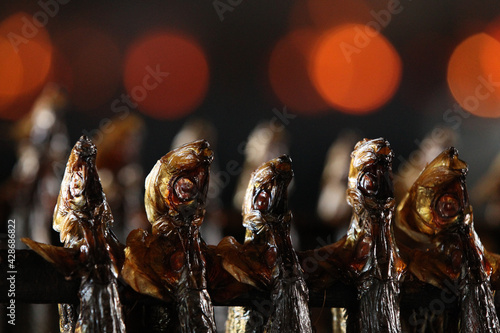 Herring in smokehouse