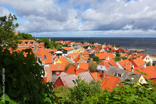 View over Gudhjem with green frame
