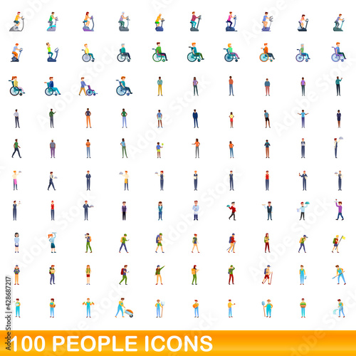 100 people icons set. Cartoon illustration of 100 people icons vector set isolated on white background