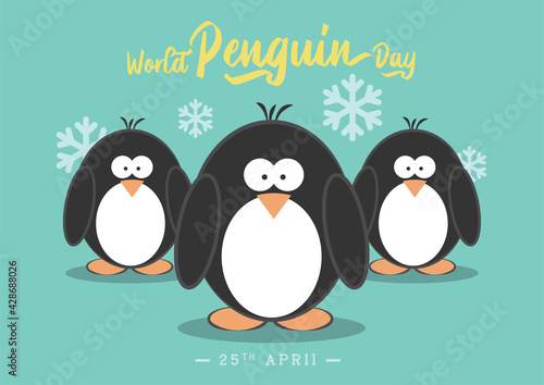World Penguin Day Poster template, 25th April, Cute Penguins illustration banner vector