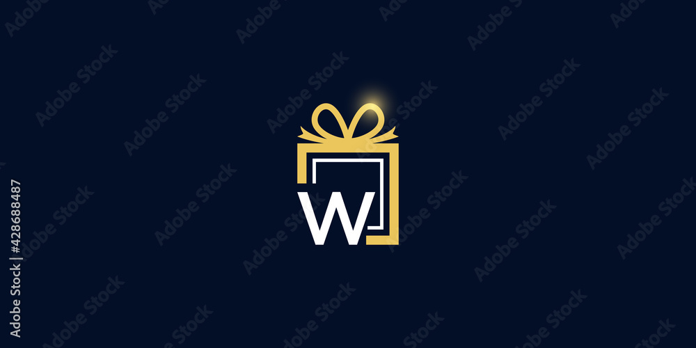 Letter w gift logo vector template download modern square design with luxury light effect Letter w gift logo vector template download modern square design with luxury light effect