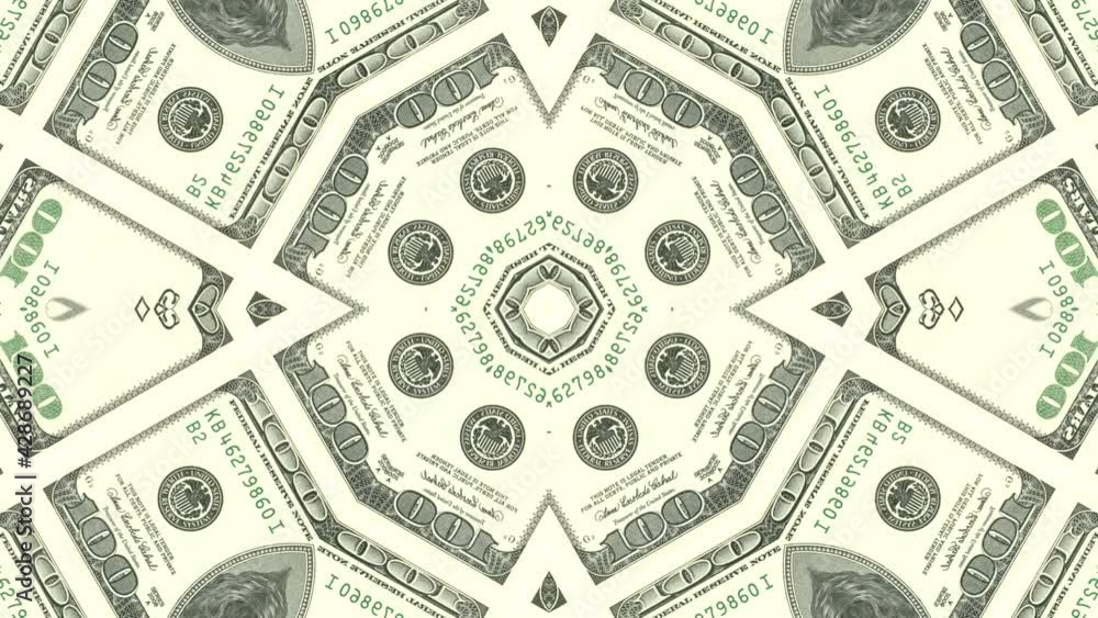 US Dollar money bill mosaic in abstract animated background. Creative business motion graphic seamless loop