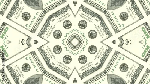 US Dollar money bill mosaic in abstract animated background. Creative business motion graphic seamless loop
