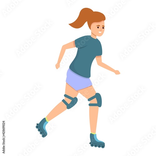 Fast girl rollerblading icon. Cartoon of Fast girl rollerblading vector icon for web design isolated on white background