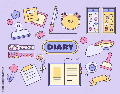 Small items that cutely decorate your diary. outline simple vector illustration.