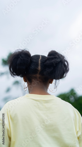 Back view of afro pom-poms