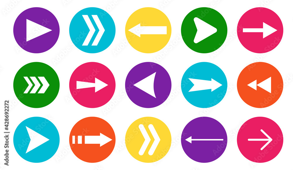 White flat arrow icons set in circle on white background. Different shape pointer collection. Simple cursor symbol for graphic design, mobile apps, web interface. Up, down, left, right direction sign White flat arrow icons set in circle on white background. Different shape pointer collection. Simple cursor symbol for graphic design, mobile apps, web interface. Up, down, left, right direction sign