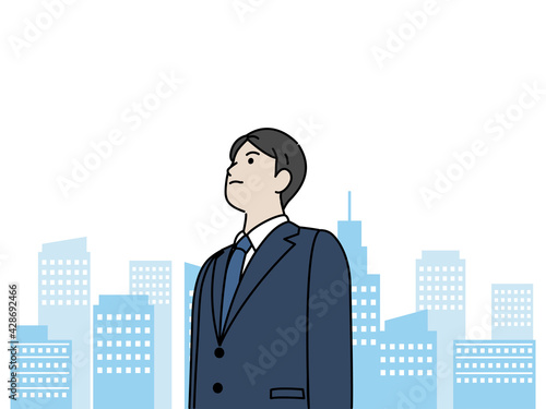 上を見上げるスーツ姿の男性　就職　新卒　会社員　イラスト素材
