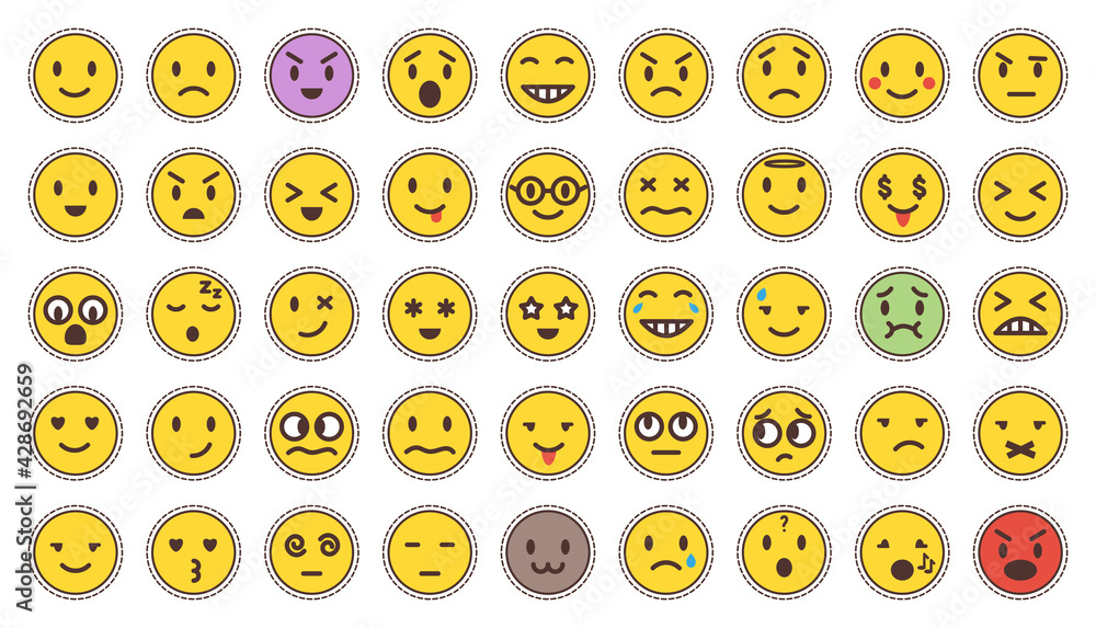 cartoon-stickers-stripe-emoji-set-vector-label-yellow-emoticon