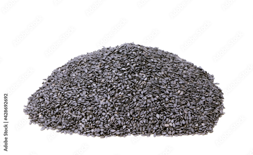 Heap of black seeds sesame isolated on a white background. Pile of sesame.Healthy food. Vegan food. Vitamins Heap of black seeds sesame isolated on a white background. Pile of sesame.Healthy food. Vegan food. Vitamins