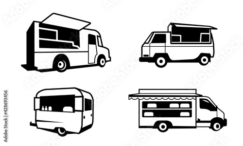 simple black and white food truck icon vector set