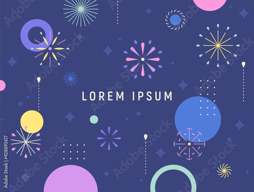 Simple and various fireworks pattern design in the night sky. Simple pattern design template.