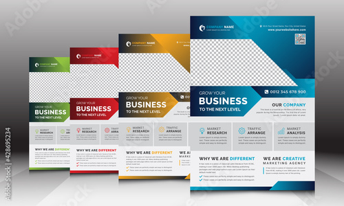 Modern Unique Corporate Business Flyer Leaflet Template Layout with Creative Shapes