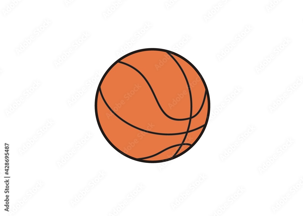 Basketball ball. Simple flat illustration with black outline.