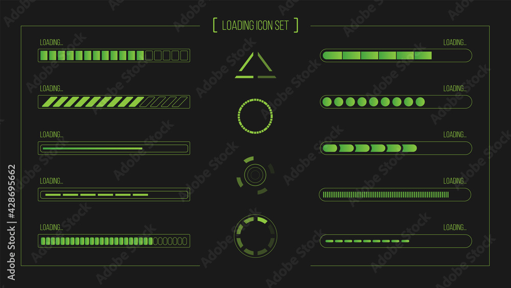 Set of vector loading icons. loading bar progress icon. Download progress. Collection Loading status. Vector illustration. EPS loading vector icon set.