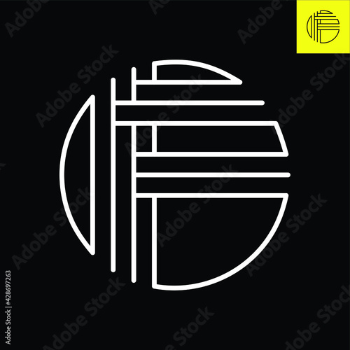 F Lettermark monogram round logo design in vintage line art deco style. Vector logo in Eps 8