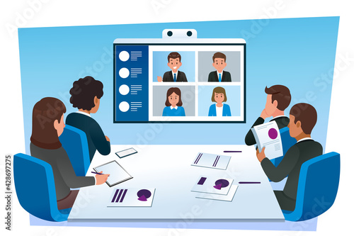 Group teleconferencing with people from different office. Using technology to make easy management and faster.