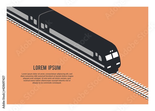 Streamline passenger train silhouette in isometric view.