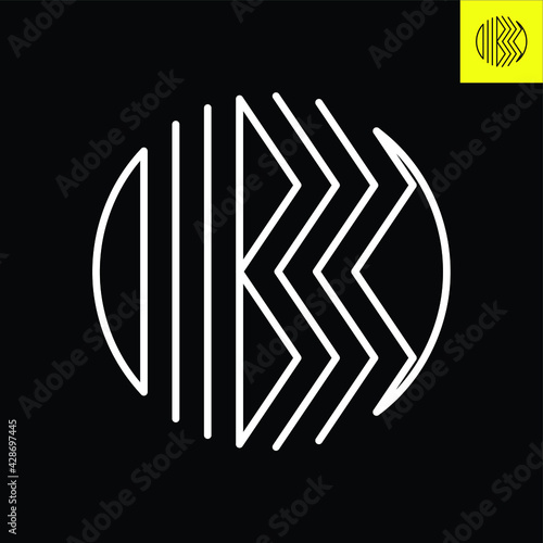 B Lettermark monogram round logo design in vintage line art deco style. Vector logo in Eps 8