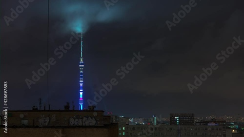Wallpaper Mural night illuminated moscow city famous ostankino tower rooftop panorama 4k timelapse russia Torontodigital.ca