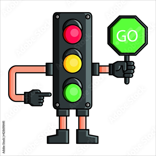 The traffic light mascot instructs to go when the green light flashes
