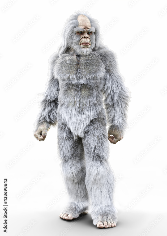 A mythical yeti creature on a white background. 3d rendering
 - obrazy, fototapety, plakaty 