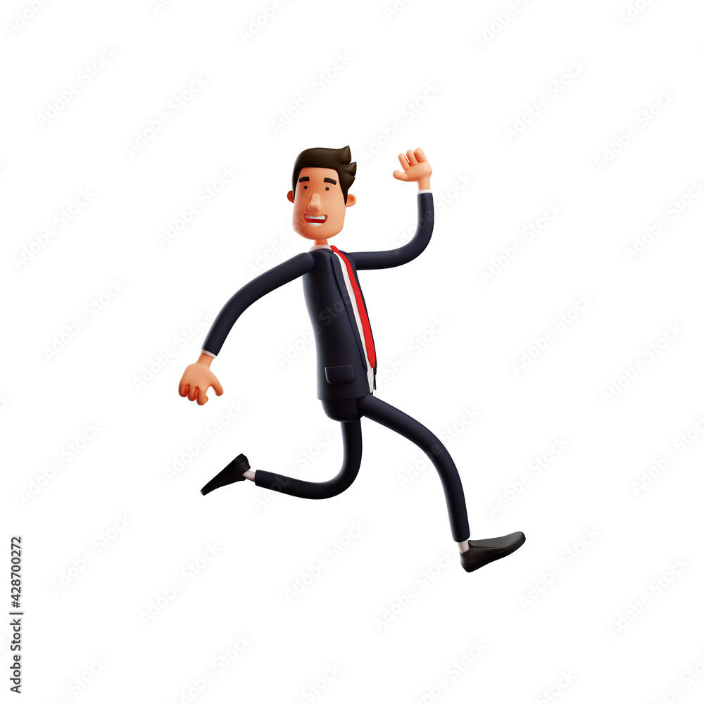 3D Male Cartoon Illustration running with a happy face
